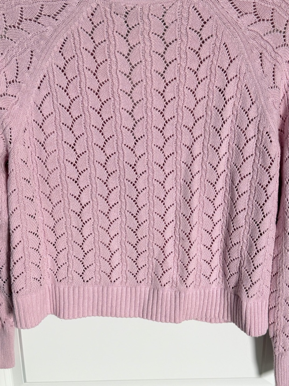 Loft Pink Cropped Pointelle Knit Cardigan Sweater Size Large 54494 - Picture 10 of 15